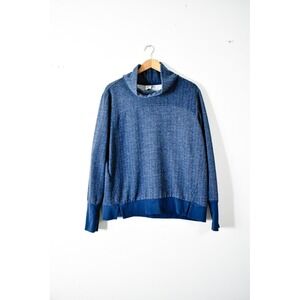 Avia Pullover Sweatshirt Women XL Blue Modern Herringbone Funnel Neck Thumbholes